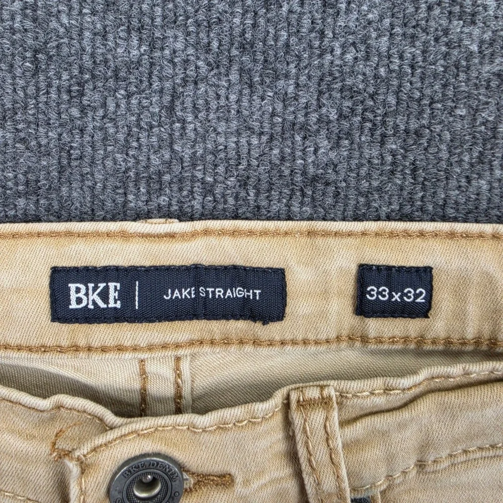 Buckle BKE Jake Straight Pants Men 33x32 Tan Khaki Stretch Regular Fit Mid Rise